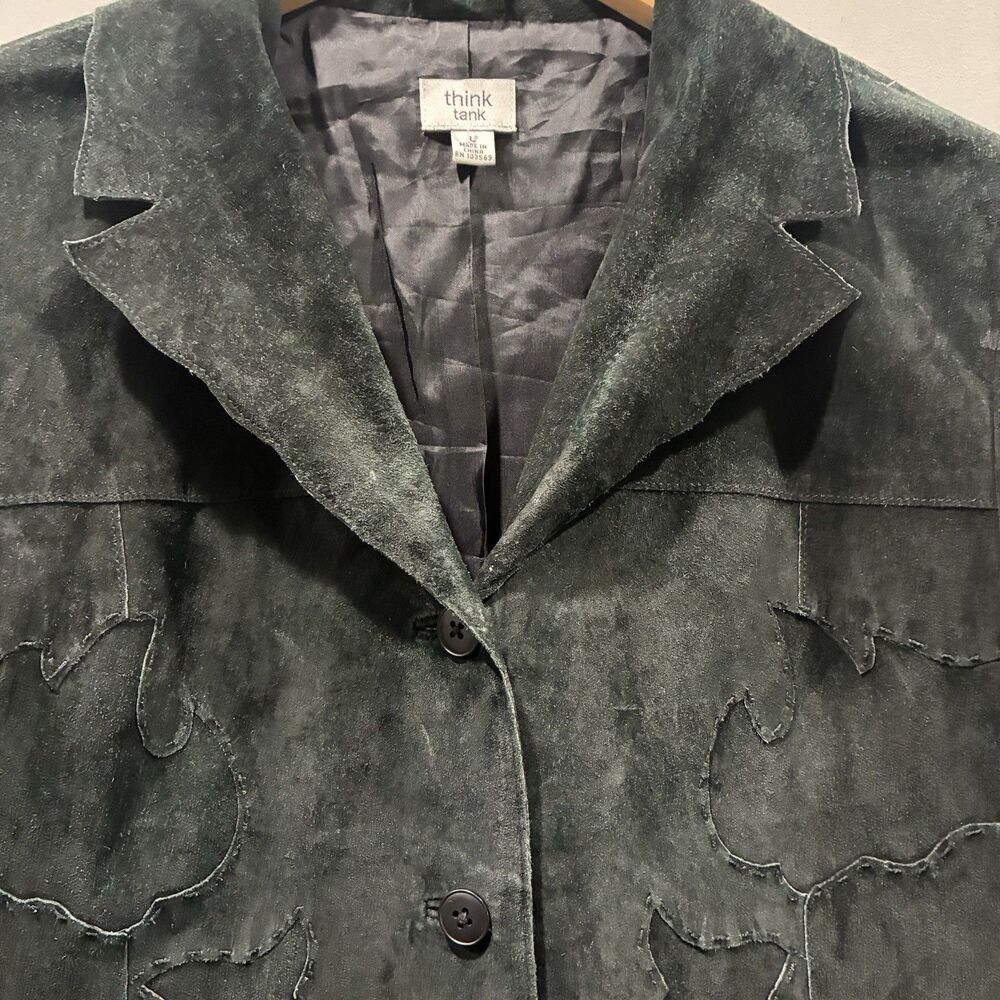 Think Tank 100% Suede Black Artisan Blazer Jacket Raw Edge Western Women’s L - Picture 7 of 16